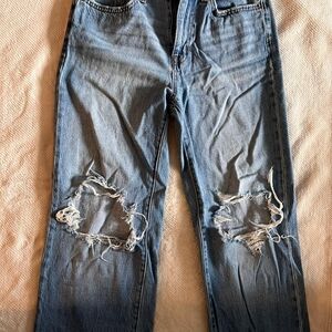 Aeropostale Blue Straight Jeans with Distressed Details